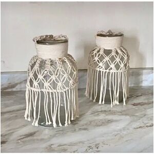 🪞 Set of 2 woven hanging votive holders clear vases with handle matching set